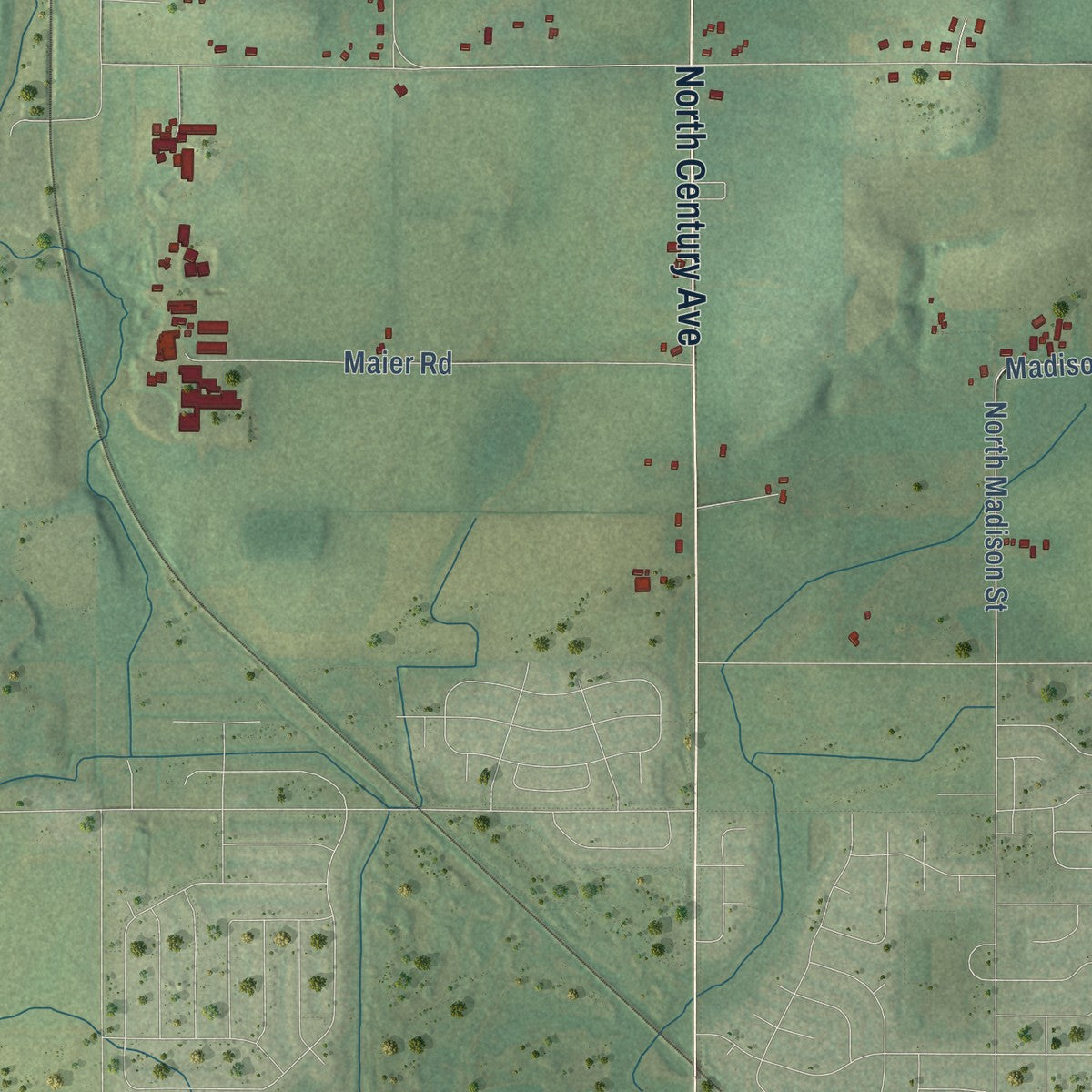 Second close-up of the map of Vienna, Wisconsin print showing more streets and buildings
