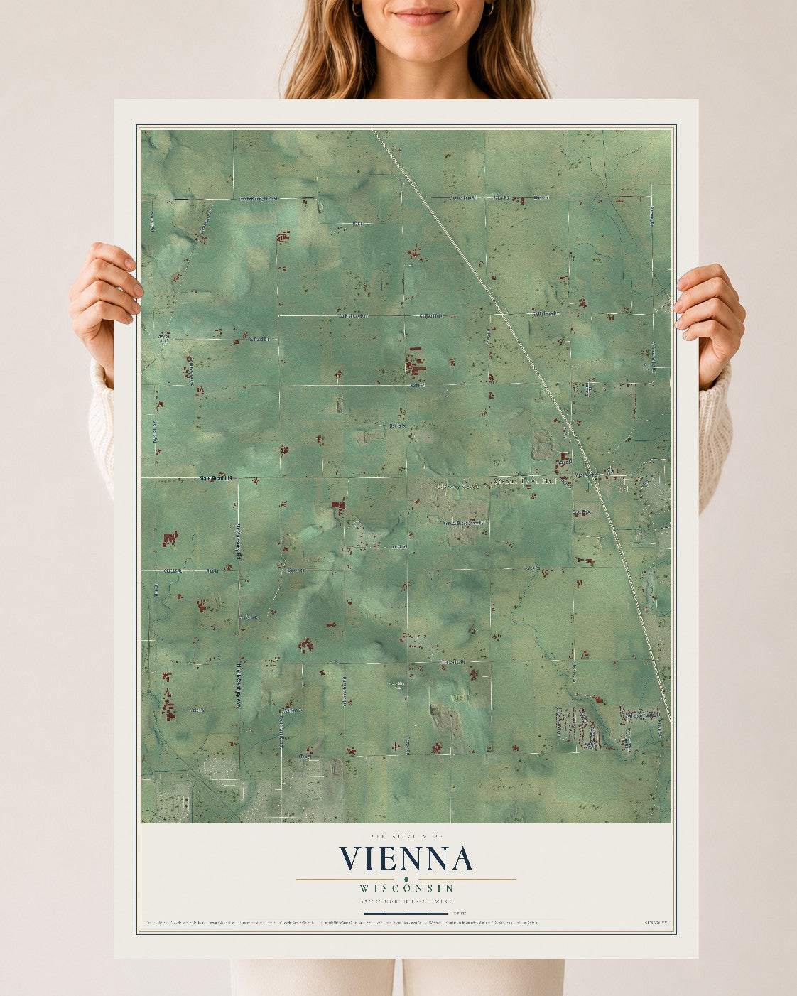 Map of Vienna, Wisconsin, 24 x 36 inch unframed archival matte print
