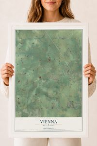 Map of Vienna, Wisconsin, 18 x 24 inch print in a white wood frame