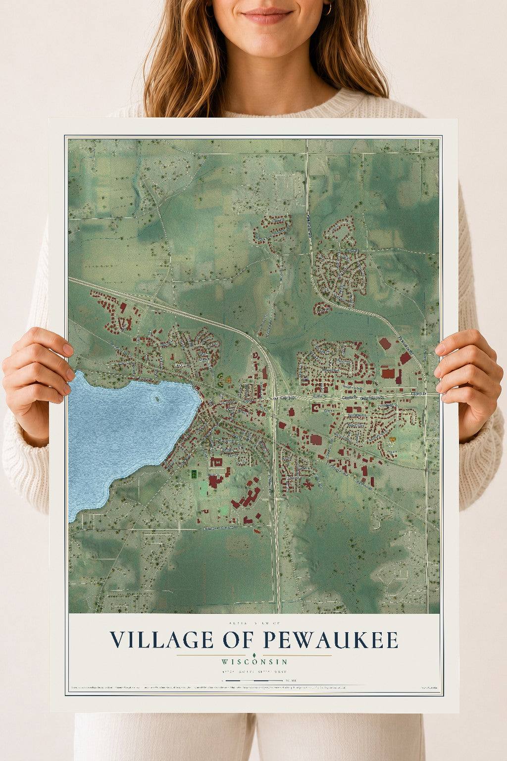 Map of the Village of Pewaukee, Wisconsin, 18 x 24 inch unframed archival matte print