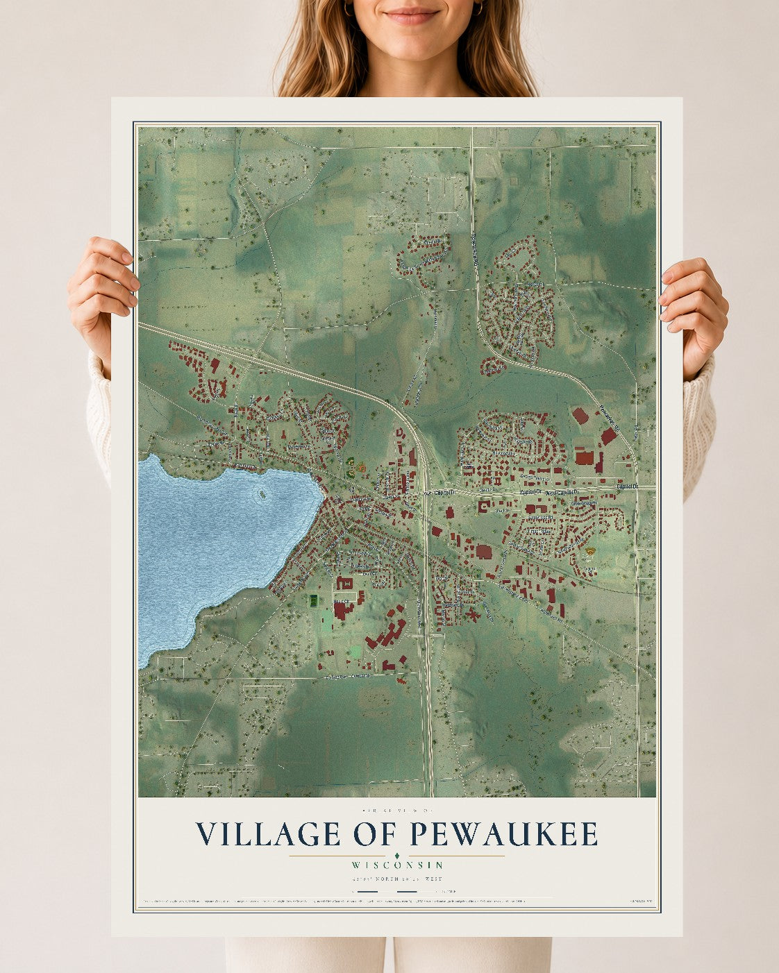 Map of the Village of Pewaukee, Wisconsin, 24 x 36 inch unframed archival matte print