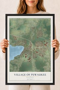 Map of the Village of Pewaukee, Wisconsin, 18 x 24 inch print in a black wood frame