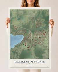Map of the Village of Pewaukee, Wisconsin, 24 x 36 inch unframed archival matte print