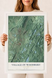 Map of the Village of Woodbury, New York, 18 x 24 inch print in a white wood frame