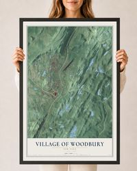 Map of the Village of Woodbury, New York, 24 x 36 inch print in a black wood frame