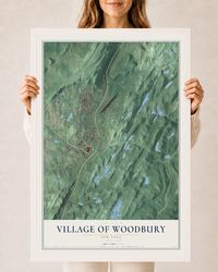 Map of the Village of Woodbury, New York, 24 x 36 inch print in a white wood frame