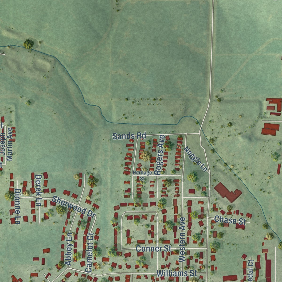 Second close-up of the map of Viroqua, Wisconsin print showing more streets and buildings