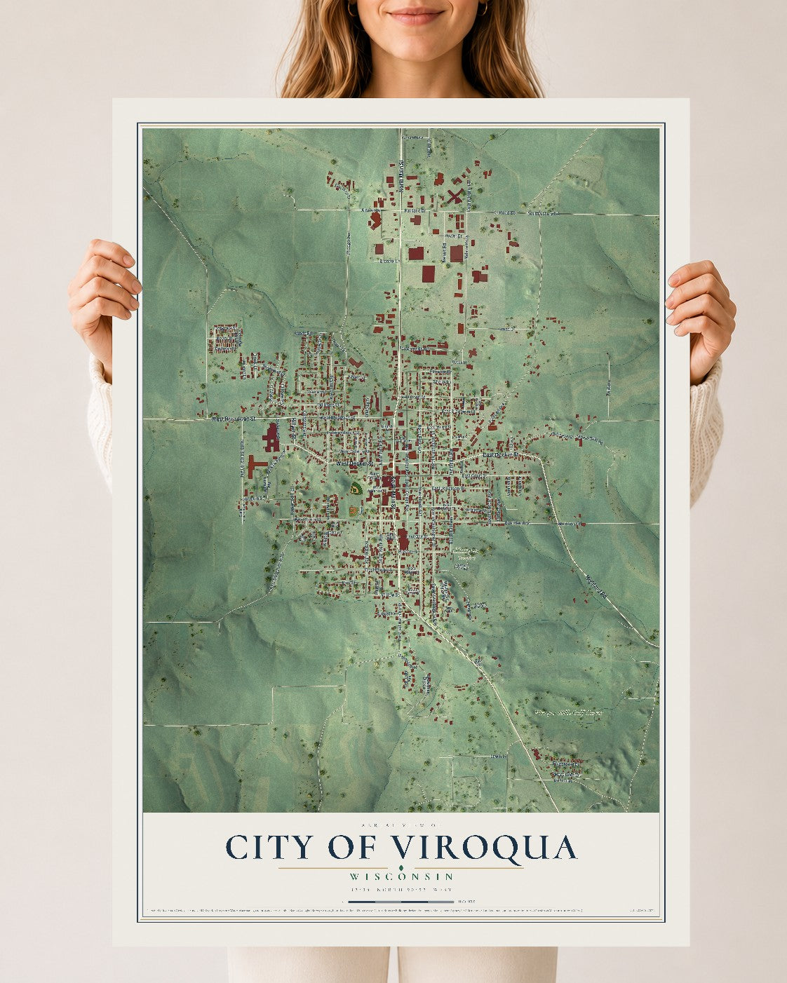 Map of Viroqua, Wisconsin, 24 x 36 inch unframed archival matte print