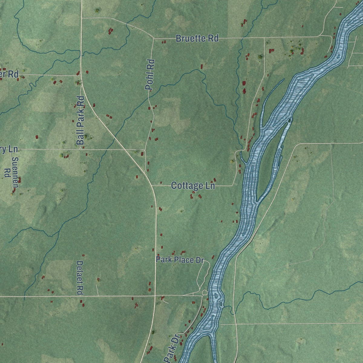 Close-up of the map of Wagner, Wisconsin print showing street and building detail
