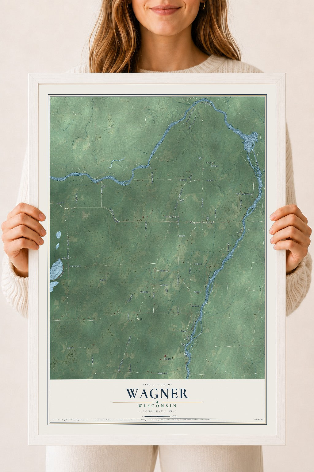Map of Wagner, Wisconsin, 18 x 24 inch print in a white wood frame