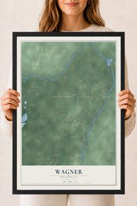 Map of Wagner, Wisconsin, 18 x 24 inch print in a black wood frame