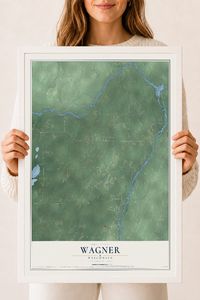 Map of Wagner, Wisconsin, 18 x 24 inch print in a white wood frame