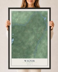 Map of Wagner, Wisconsin, 24 x 36 inch print in a black wood frame