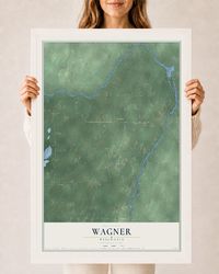 Map of Wagner, Wisconsin, 24 x 36 inch print in a white wood frame
