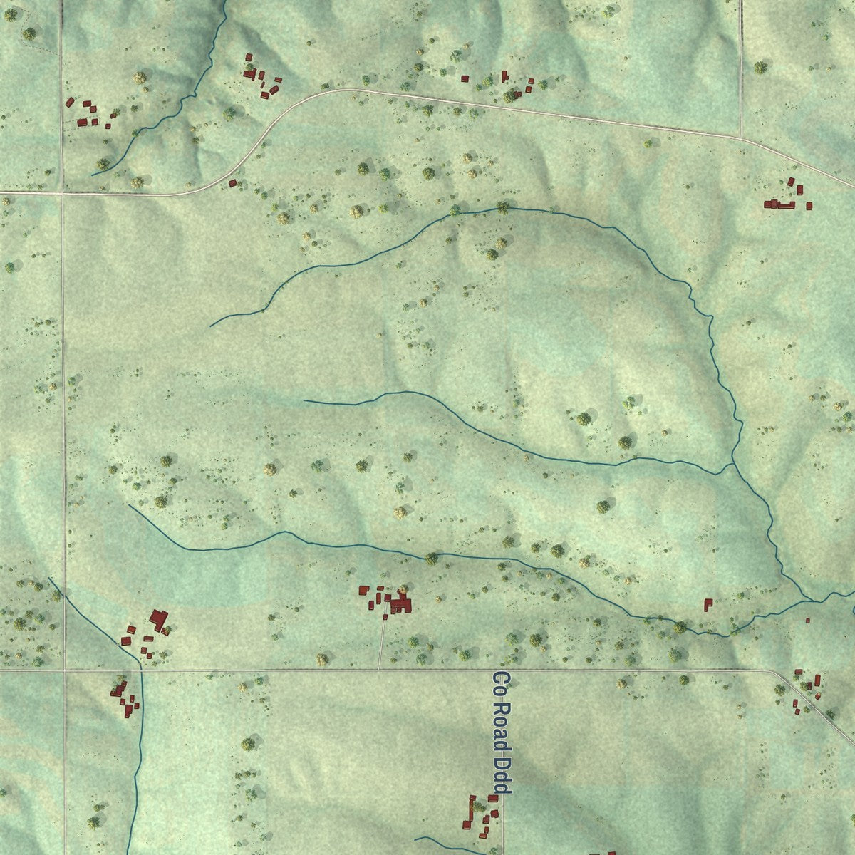 Close-up of the map of Waldwick, Wisconsin print showing street and building detail