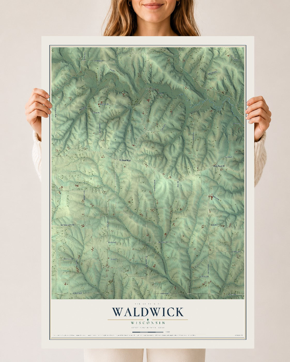 Map of Waldwick, Wisconsin, 24 x 36 inch unframed archival matte print
