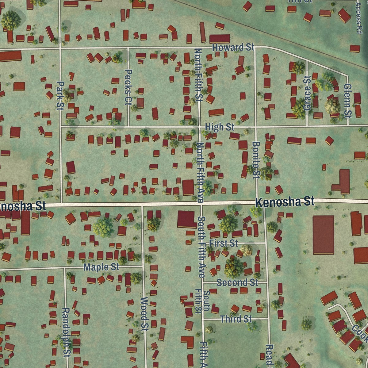 Close-up of the map of Walworth, Wisconsin print showing street and building detail