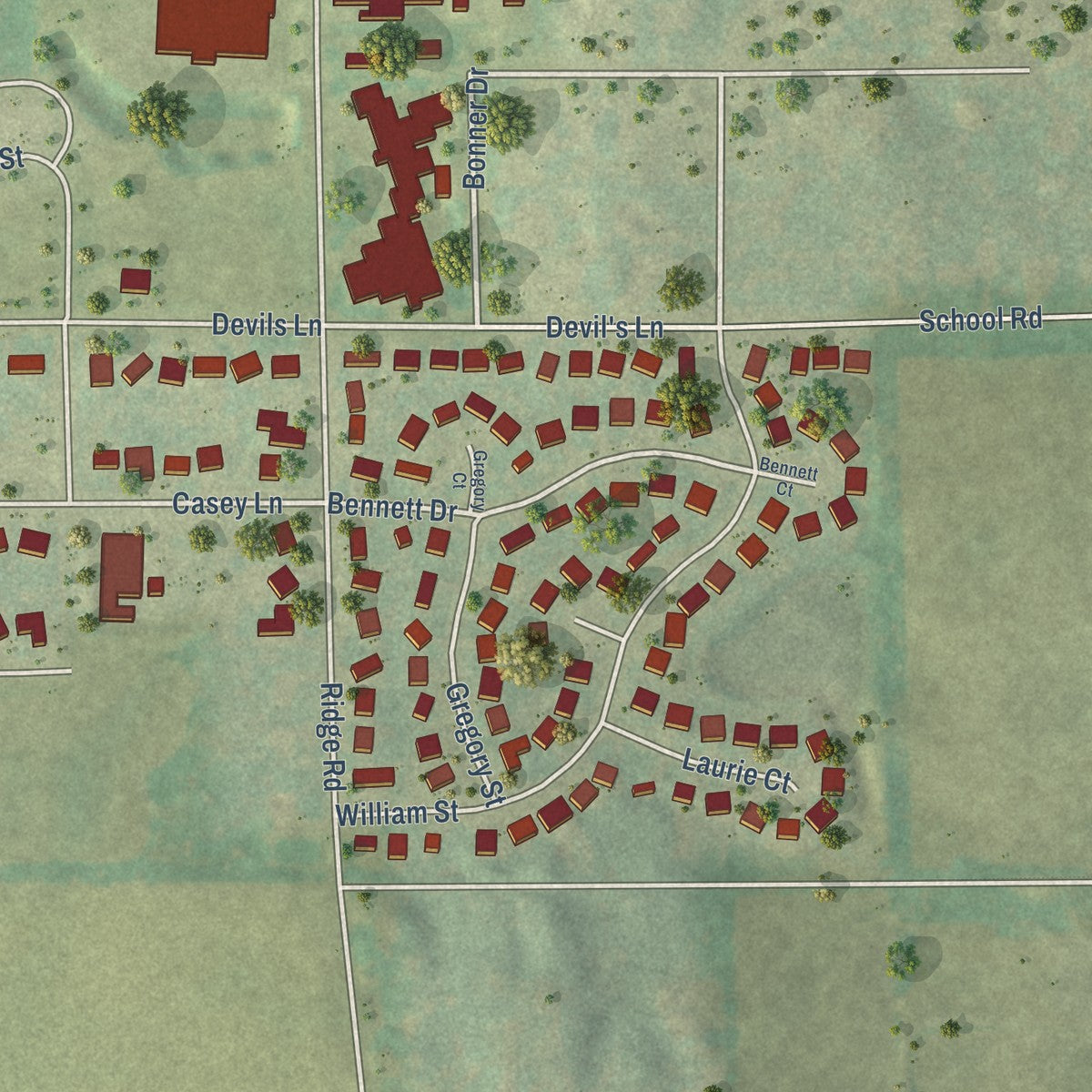 Second close-up of the map of Walworth, Wisconsin print showing more streets and buildings