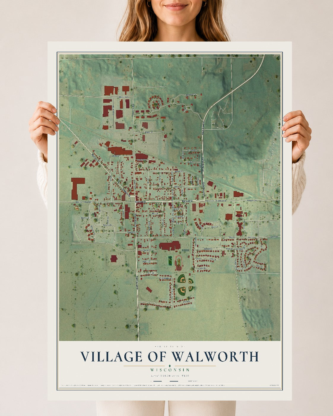 Map of Walworth, Wisconsin, 24 x 36 inch unframed archival matte print