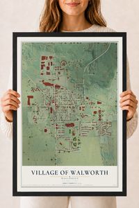Map of Walworth, Wisconsin, 18 x 24 inch print in a black wood frame