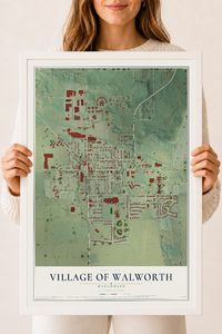 Map of Walworth, Wisconsin, 18 x 24 inch print in a white wood frame