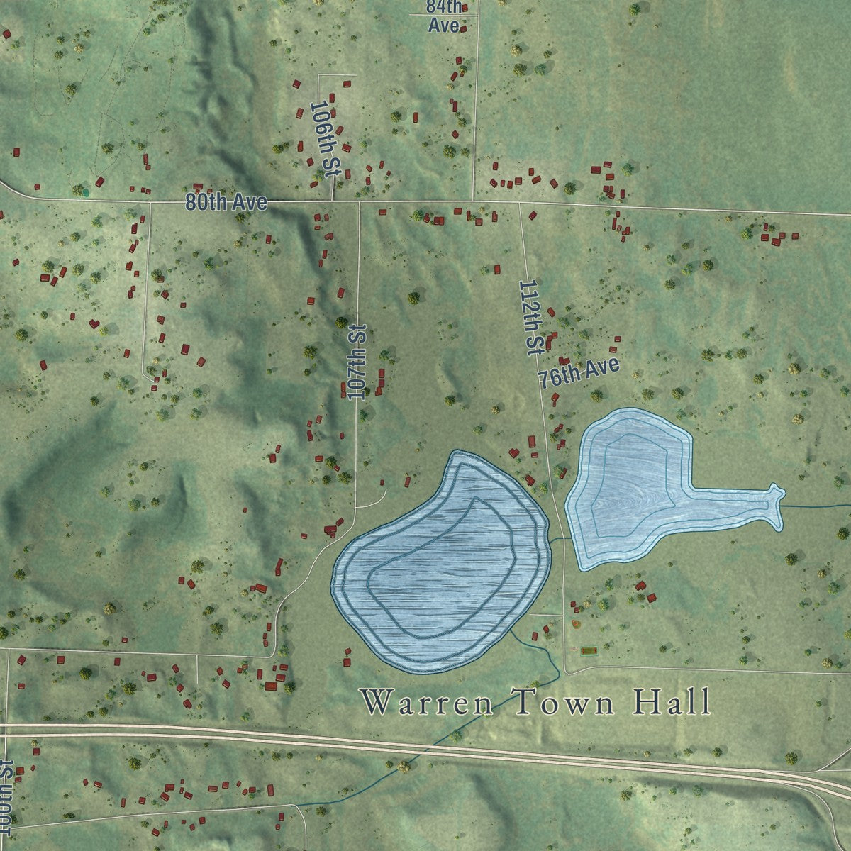 Close-up of the map of Warren, St. Croix County, Wisconsin print showing street and building detail