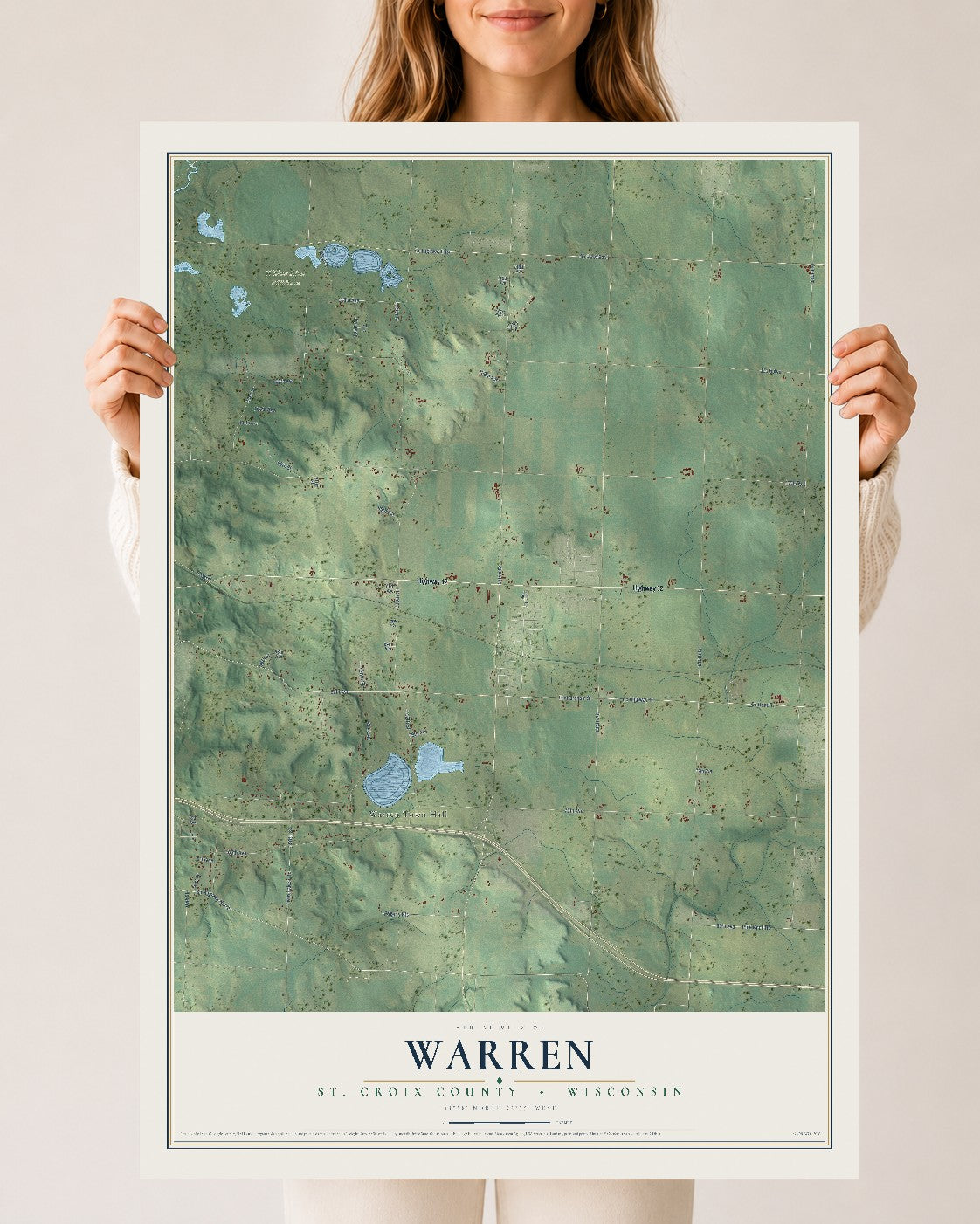 Map of Warren, St. Croix County, Wisconsin, 24 x 36 inch unframed archival matte print