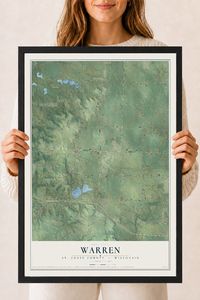 Map of Warren, St. Croix County, Wisconsin, 18 x 24 inch print in a black wood frame