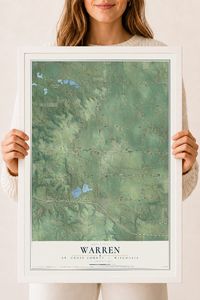 Map of Warren, St. Croix County, Wisconsin, 18 x 24 inch print in a white wood frame