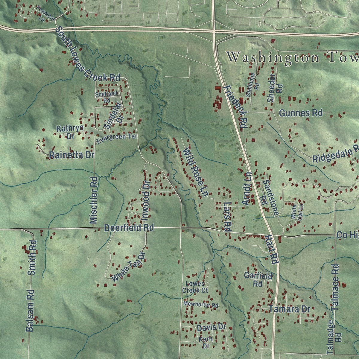 Second close-up of the map of Washington, Eau Claire County, Wisconsin print showing more streets and buildings
