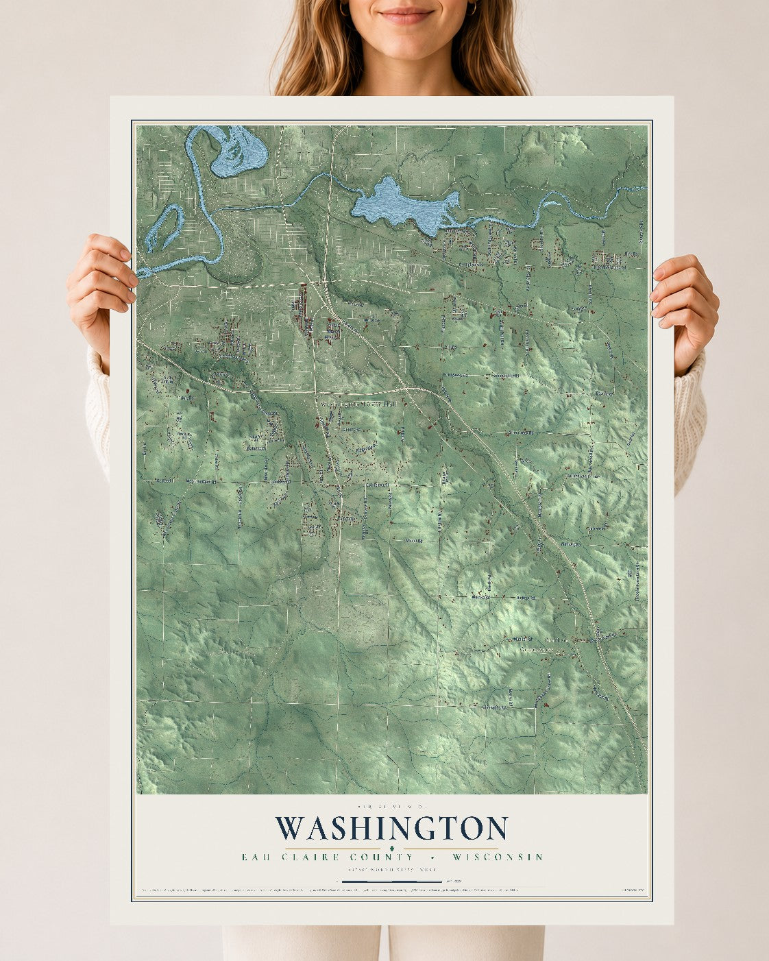 Map of Washington, Eau Claire County, Wisconsin, 24 x 36 inch unframed archival matte print