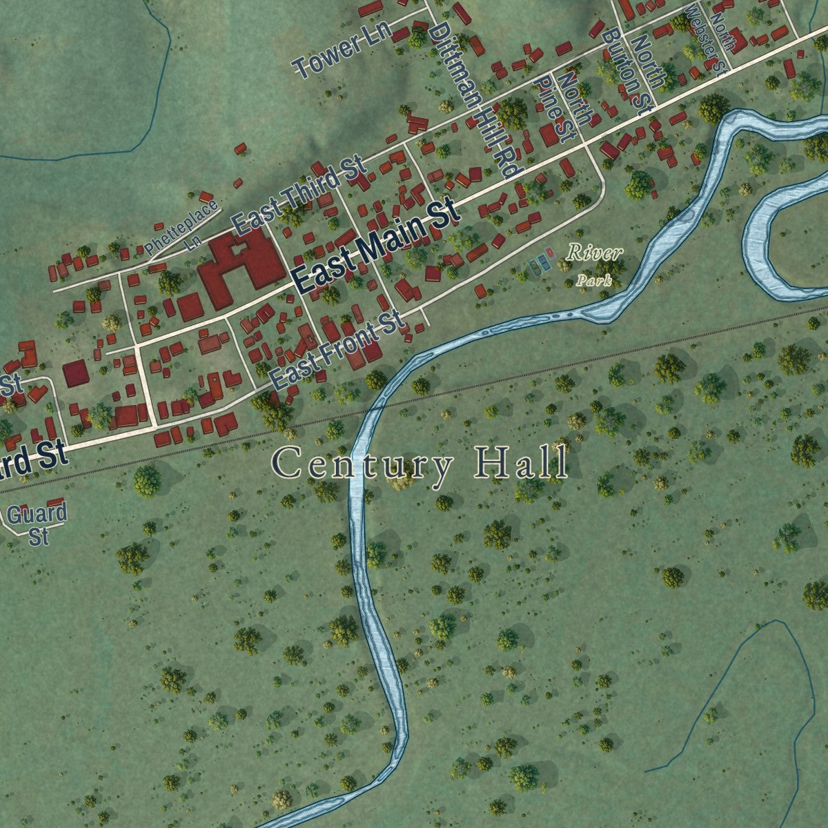 Second close-up of the map of Wauzeka, Wisconsin print showing more streets and buildings