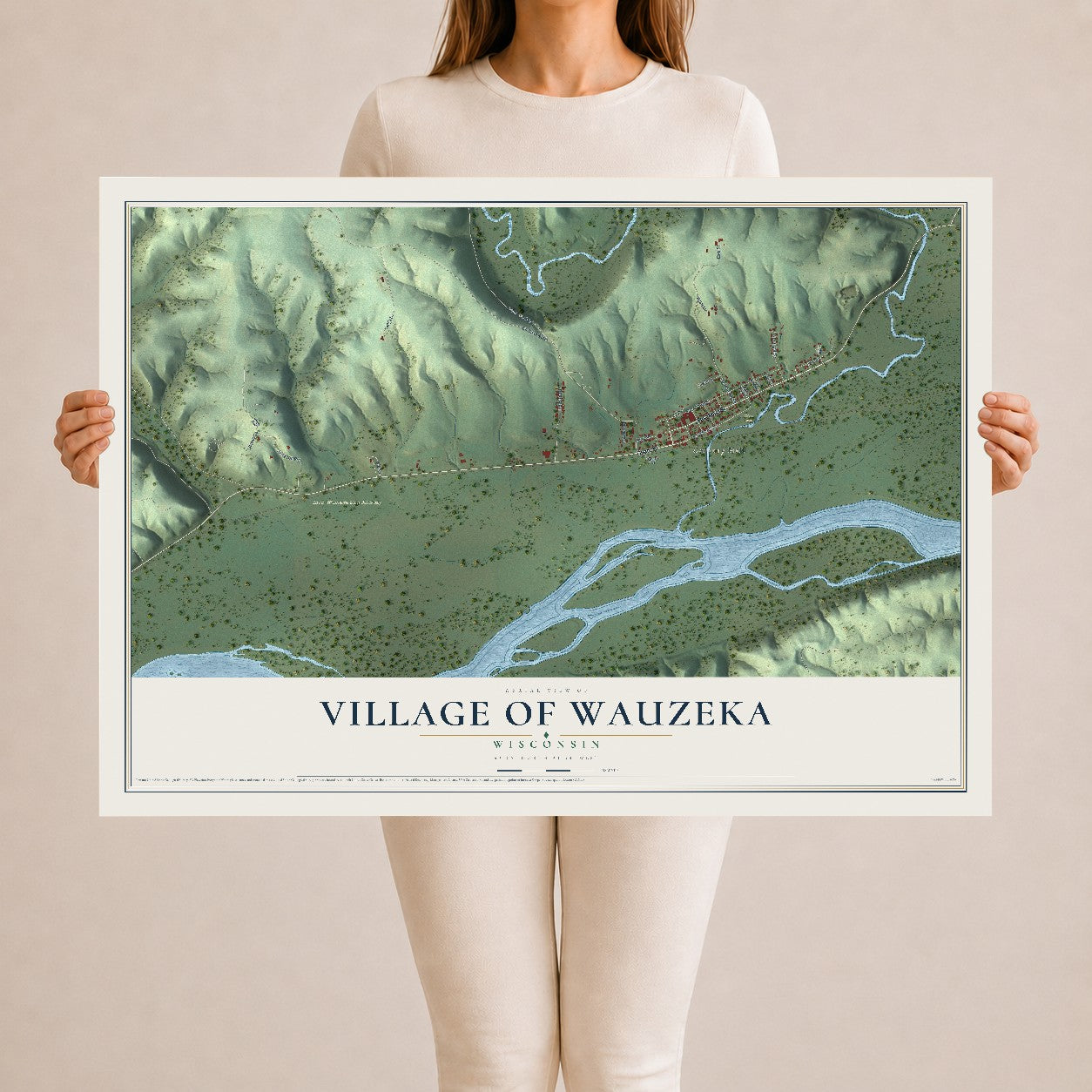 Map of Wauzeka, Wisconsin, 24 x 36 inch unframed archival matte print