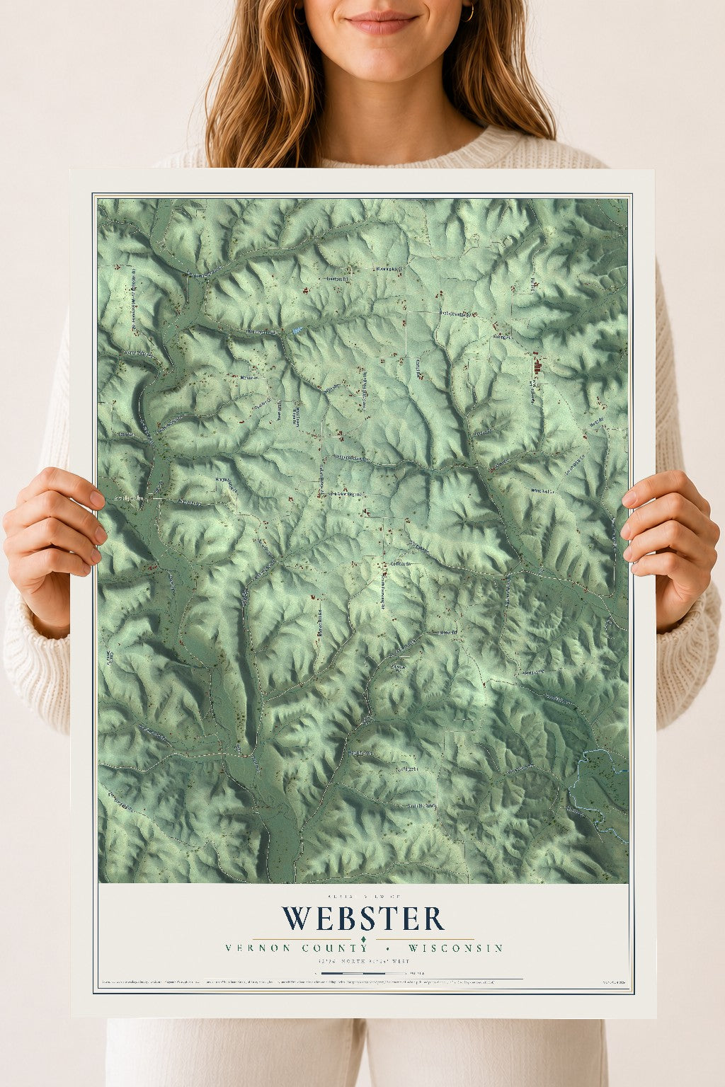 Map of Webster, Vernon County, Wisconsin, 18 x 24 inch unframed archival matte print