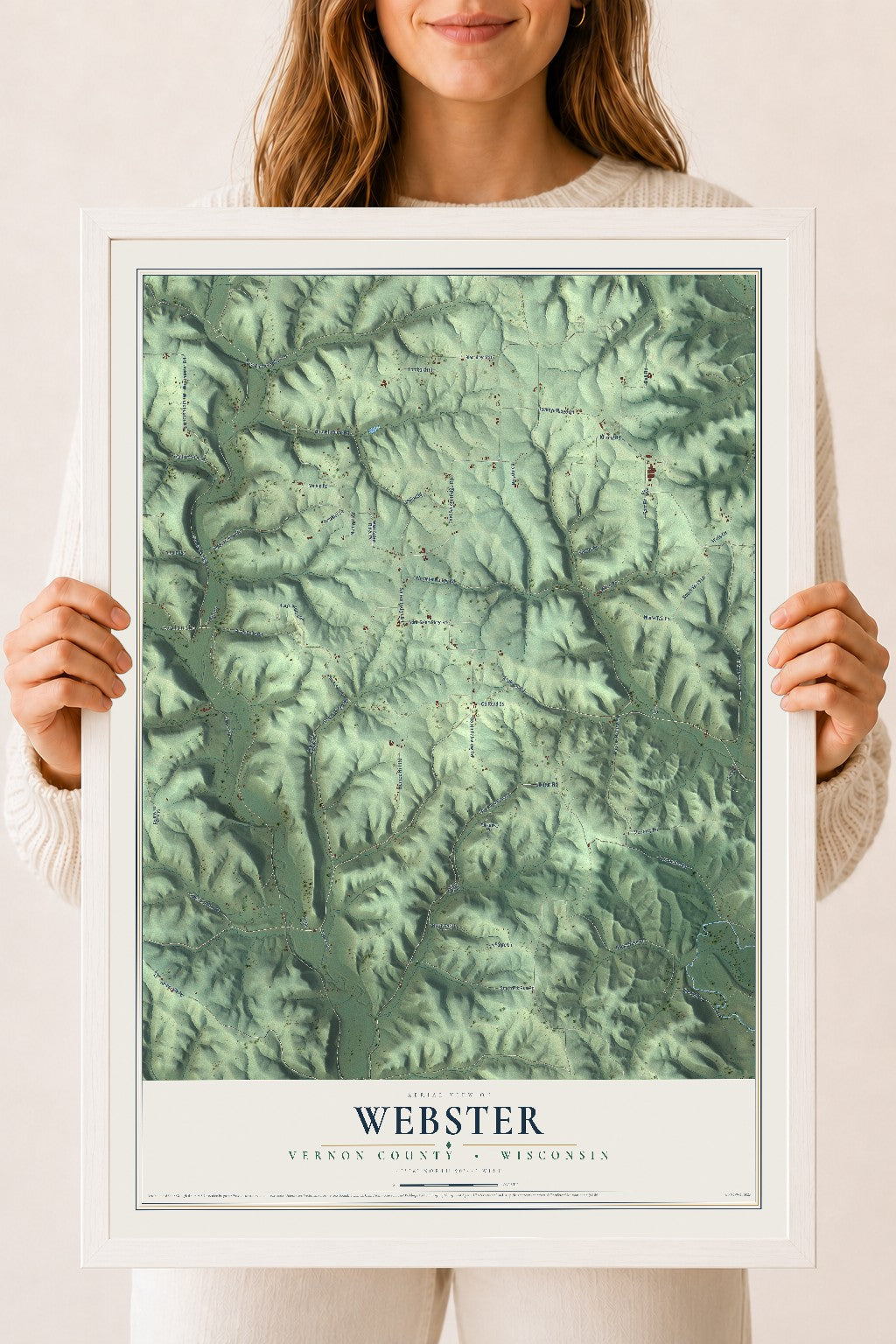 Map of Webster, Vernon County, Wisconsin, 18 x 24 inch print in a white wood frame