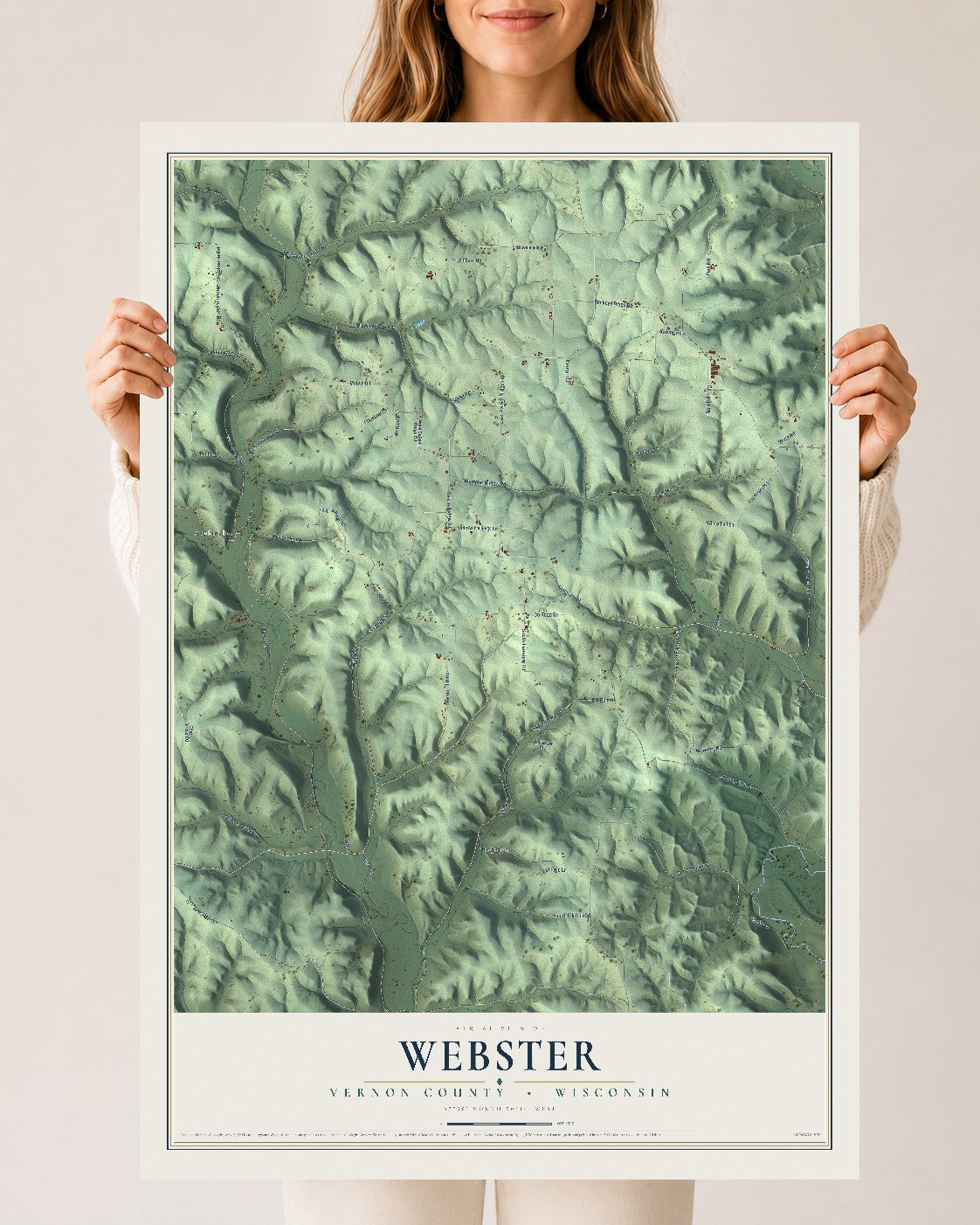 Map of Webster, Vernon County, Wisconsin, 24 x 36 inch unframed archival matte print
