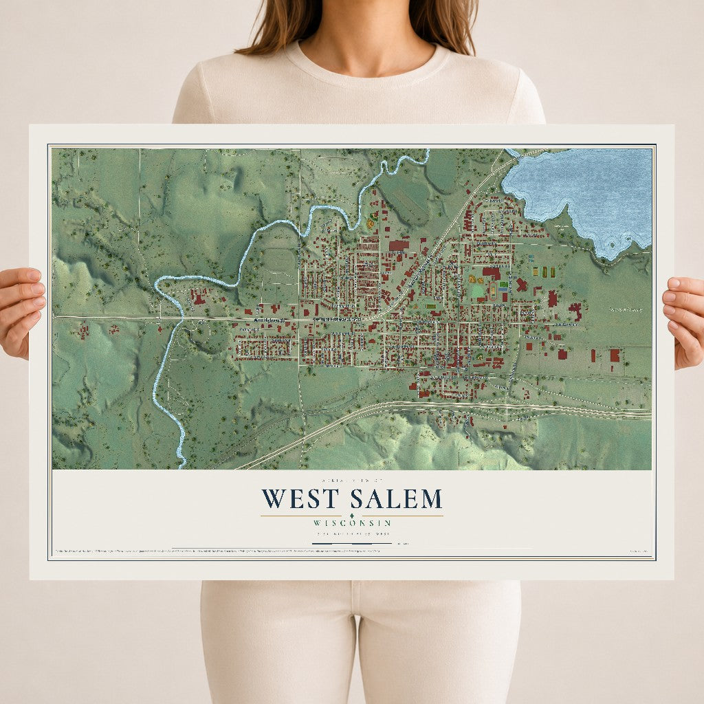 Map of West Salem, Wisconsin, 18 x 24 inch unframed archival matte print