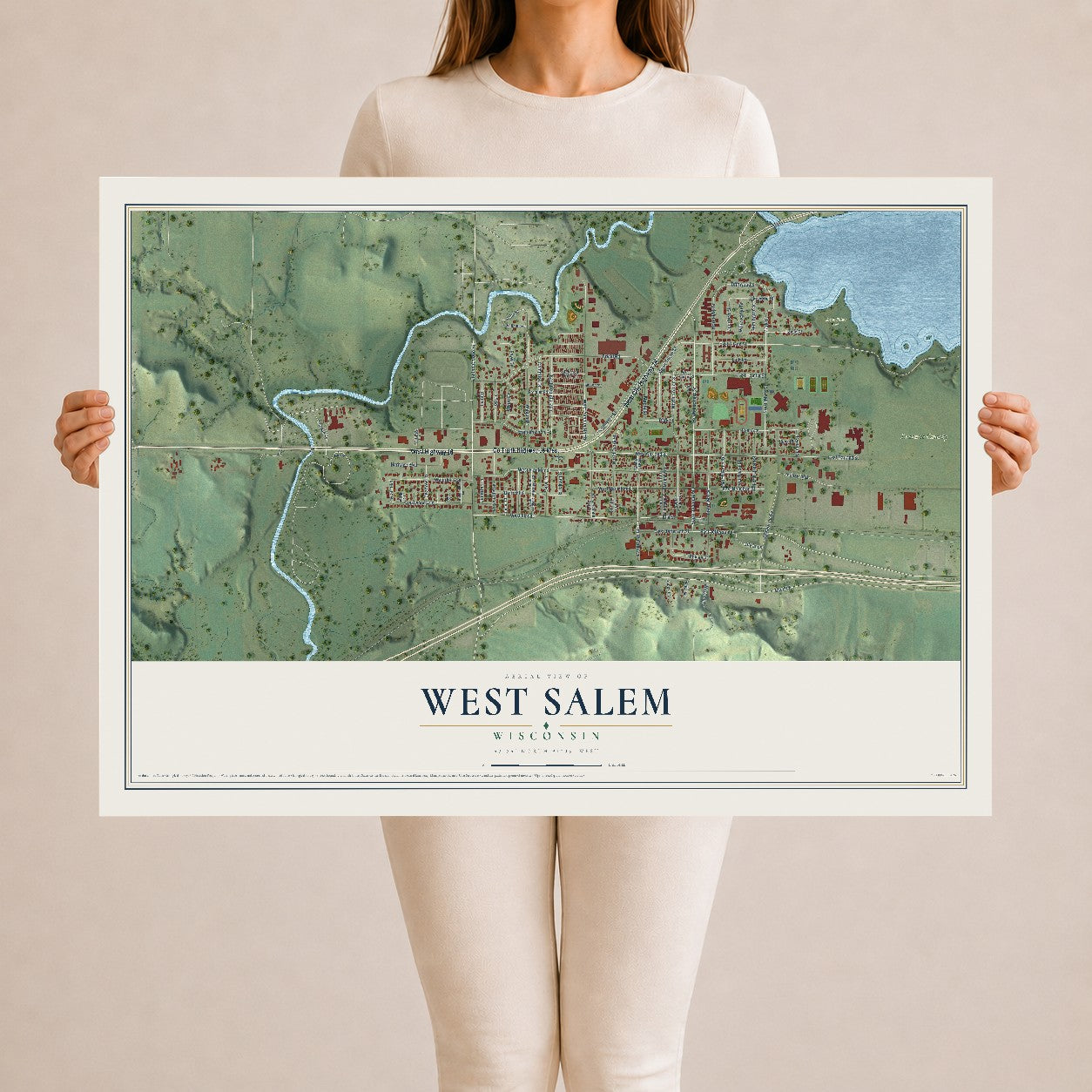 Map of West Salem, Wisconsin, 24 x 36 inch unframed archival matte print