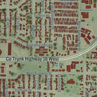 Close-up of the map of West Salem, Wisconsin print showing street and building detail
