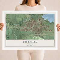 Map of West Salem, Wisconsin, 18 x 24 inch print in a white wood frame