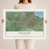 Map of West Salem, Wisconsin, 24 x 36 inch print in a white wood frame