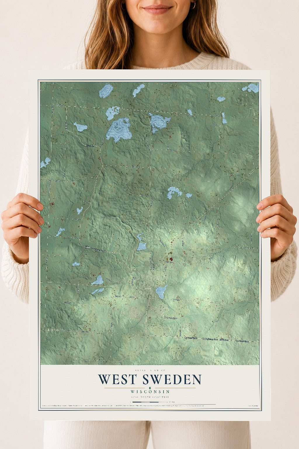 Map of West Sweden, Wisconsin, 18 x 24 inch unframed archival matte print