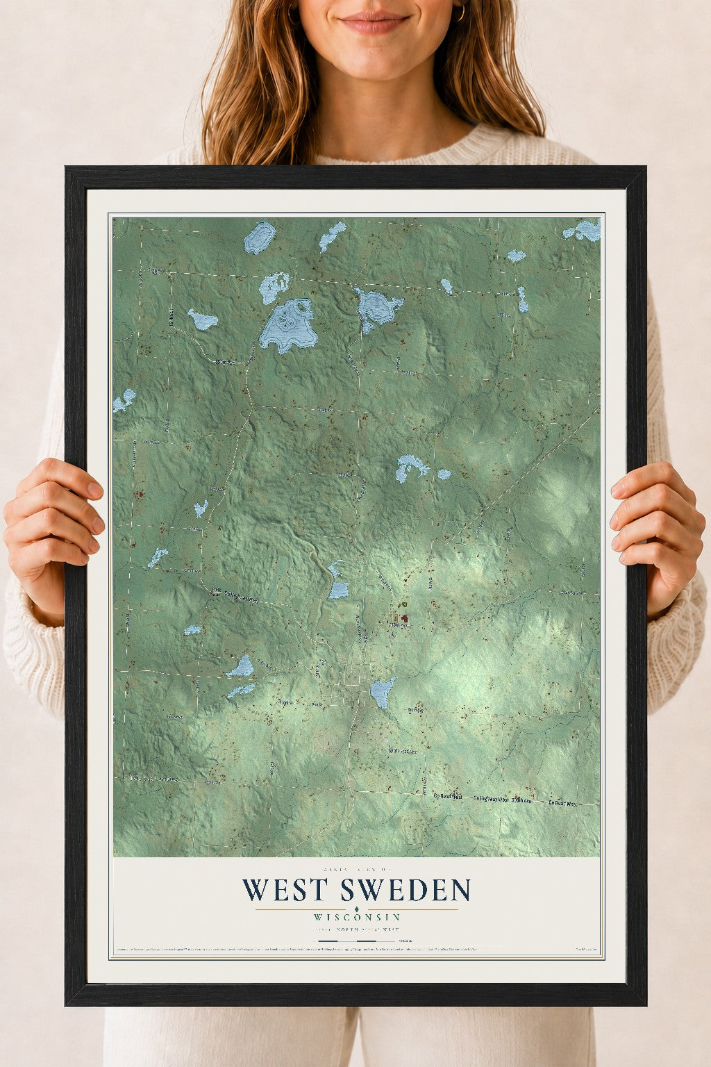 Map of West Sweden, Wisconsin, 18 x 24 inch print in a black wood frame