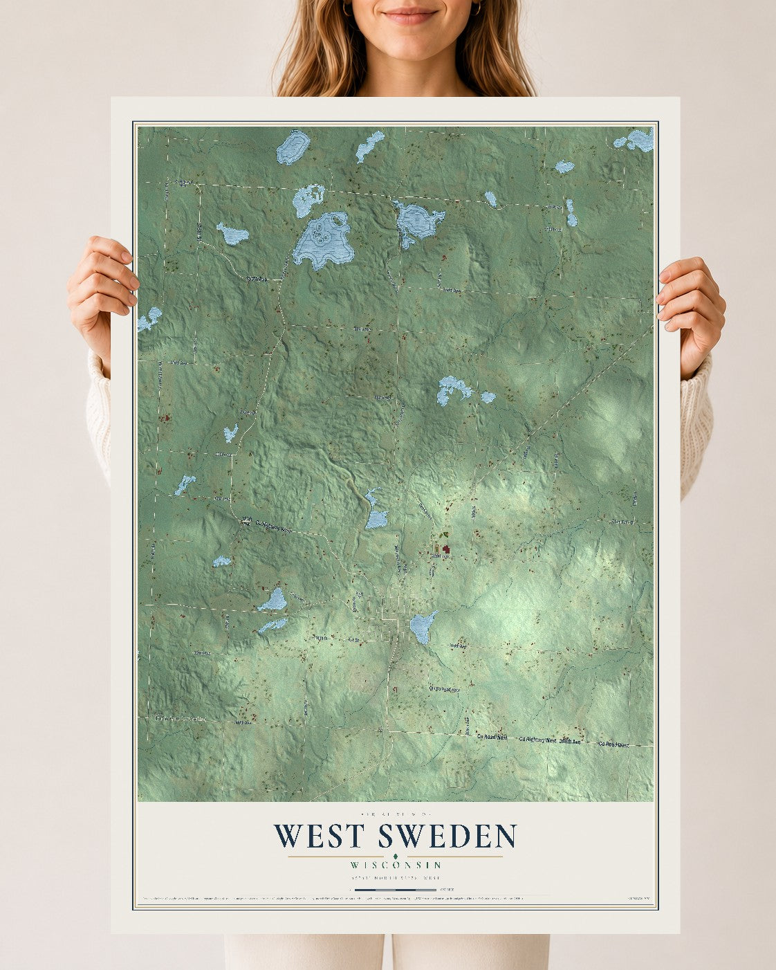 Map of West Sweden, Wisconsin, 24 x 36 inch unframed archival matte print