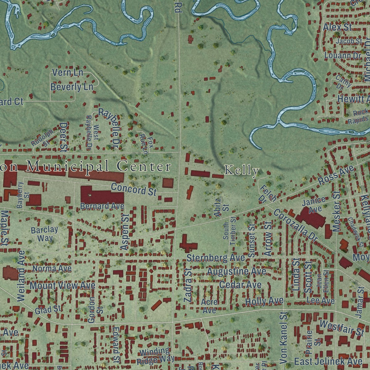Close-up of the map of Weston, Wisconsin print showing street and building detail