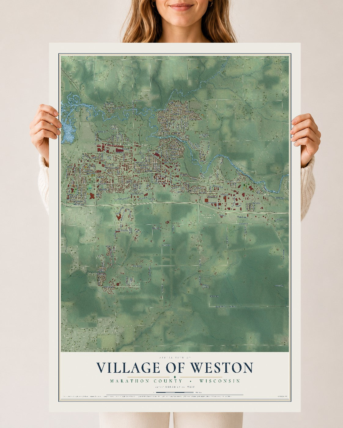Map of Weston, Wisconsin, 24 x 36 inch unframed archival matte print