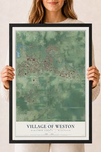 Map of Weston, Wisconsin, 18 x 24 inch print in a black wood frame