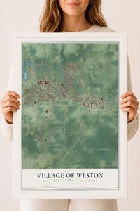 Map of Weston, Wisconsin, 18 x 24 inch print in a white wood frame