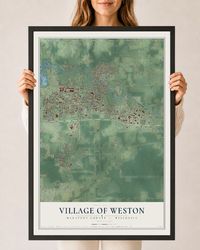 Map of Weston, Wisconsin, 24 x 36 inch print in a black wood frame