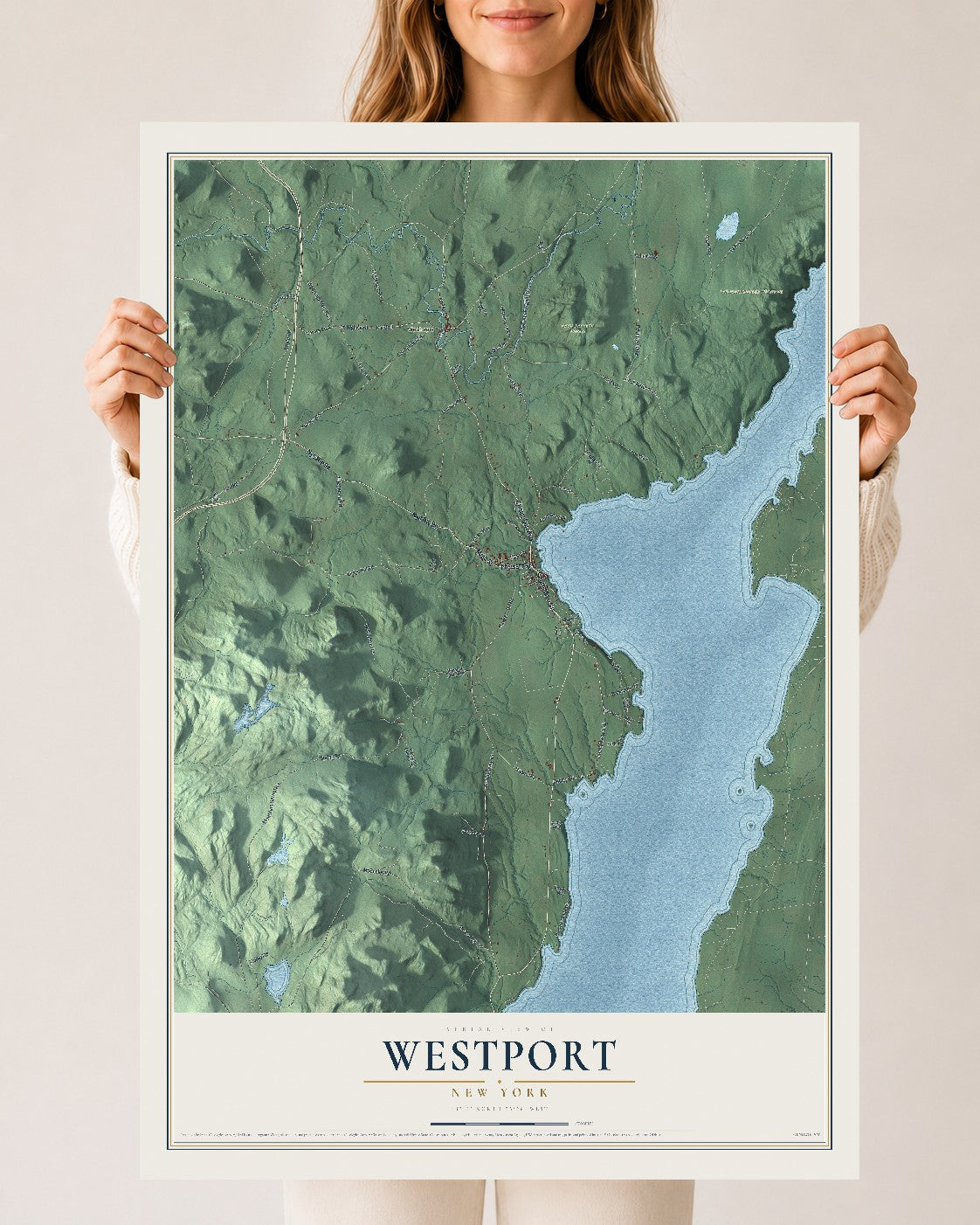 Map of Westport, New York, 24 x 36 inch unframed archival matte print